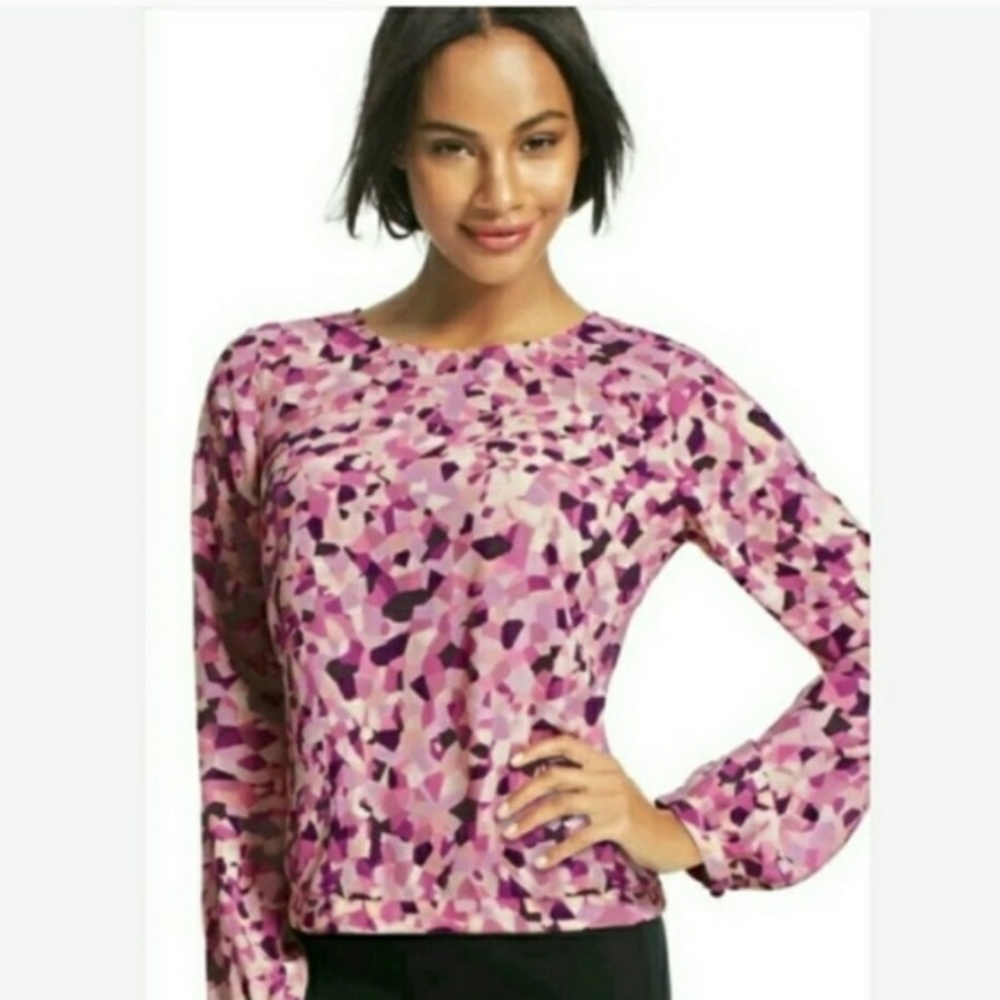 CAbi #571 Kaleidoscope Print Blouse Pink Sleeves